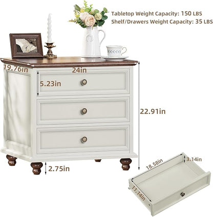 Joaxswe 24" Wide Farmhouse Night Stand Set of 2, Large End Table - Image 3