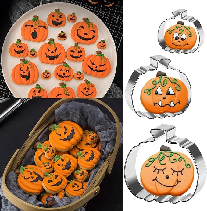 Pumpkin Cookie Cutters Set, 4", 3.22", 2" Large Fall Halloween Thanksgiving Cookie Cutters for Harvest Holiday Decoration Party Supplies