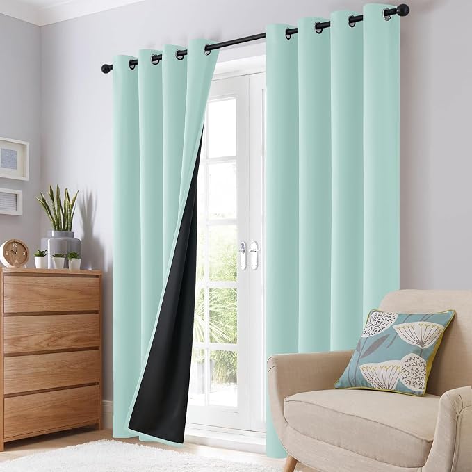 SimpleHome Aqua 100% Blackout Curtains Room Darkening Living Room 90 Inch | - Image 8