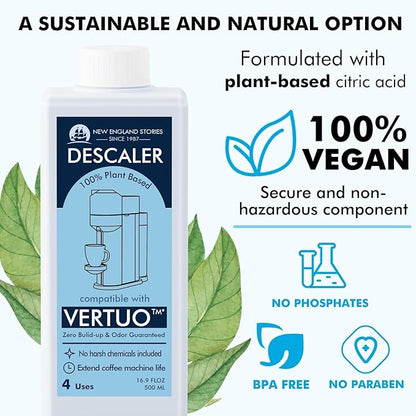 (12 Months Supply) Descaling Kit Compatible with Nespresso Vertuo, Odorless Coffee Brewer Machine Descaler Set, Liquid Descaling Solution for Nespresso, Includes Reusable Pod and 12 Cleaning Tablets