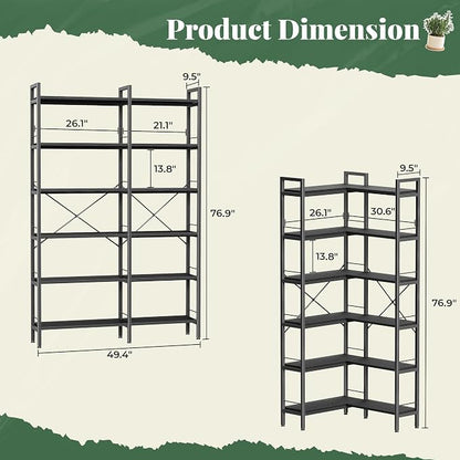 Huuger 6 Tier Bookshelf, L Shaped Corner Bookshelf - Image 3