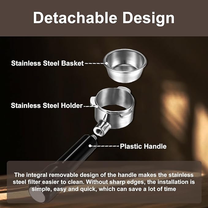 54mm Bottomless Portafilter - 3 Ears with Stainless Steel Filter Basket, Fits Breville Barista Express, Pro, Touch, Bambino Plus, Infuser (880BSS, 870XL, 878BSS, 500BSS, 840XL), Black