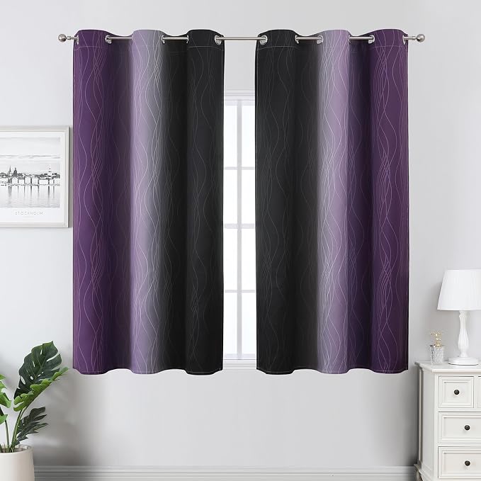 Black and Purple Ombre Blackout Curtains 45 Inch Length | Room Darkening - Image 2