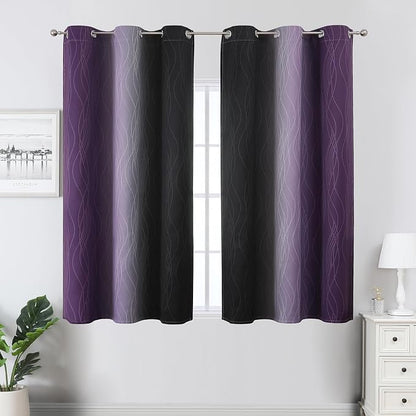 Black and Purple Ombre Blackout Curtains 45 Inch Length | Room Darkening - Image 2