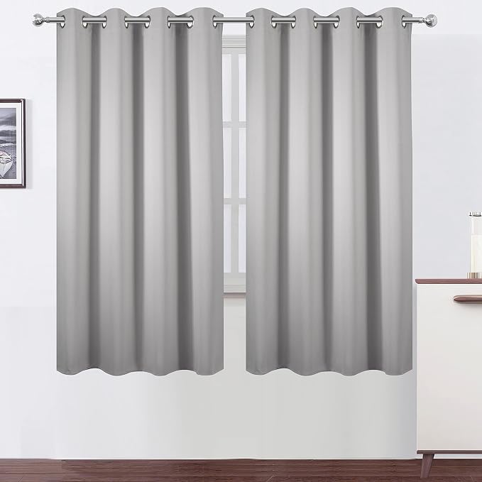 Light Grey Blackout Curtains 66 x 63 Inch Length/Set of 2 Curtain by Lemomo