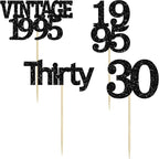 Gyufise 24Pcs Vintage 1995 Cupcake Toppers Cheers to 30 Fabulous Thirty Cupcake Picks Decorations for 30th Birthday Wedding Anniversary Party Supplies Black