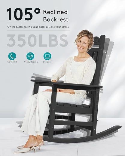 SERWALL Oversized Rocking Chair, HDPE Outdoor Rocking Chairs Set of 4, Patio - Image 5