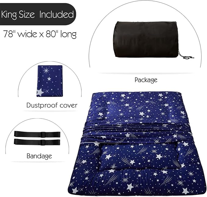 MAXYOYO Navy Starry Sky Japanese Floor Futon Mattress, Tatami Mat Portable - Image 3