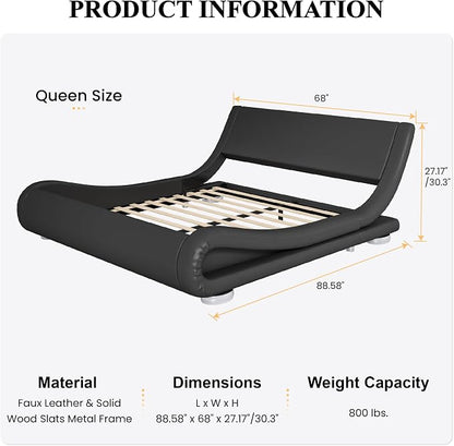 SHA CERLIN Queen Size Upholstered Bed Frame, Deluxe Low Profile Sleigh Bed - Image 2