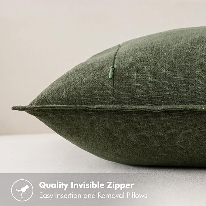 MIULEE Decorative Linen Pillow Covers 20x20 Inch Dark Olive Green | Boho - Image 3