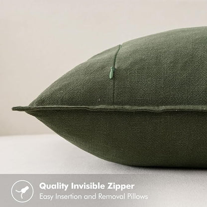MIULEE Decorative Linen Lumbar Pillow Covers 12x20 Inch Dark Olive Green | Boho - Image 3