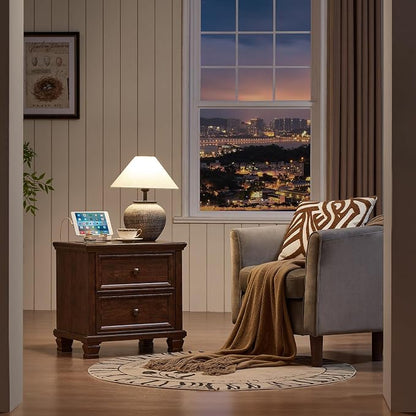 SAVOR LIFE Farmhouse Nightstand Set of 2, Rustic Low Nightstands - Image 8