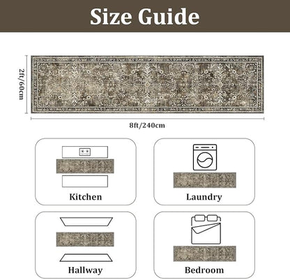 Yamaziot 2x8 Washable Hallway Runner Rug Non Slip Floral Carpet, Tan | Soft - Image 3