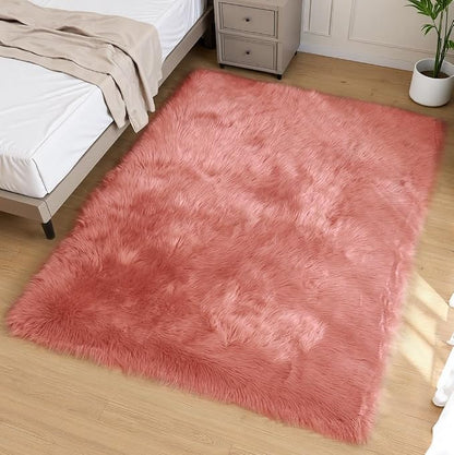 Goolela Pink Area Rug 5x8 Fluffy Fuzzy Furry Carpet by Goolela