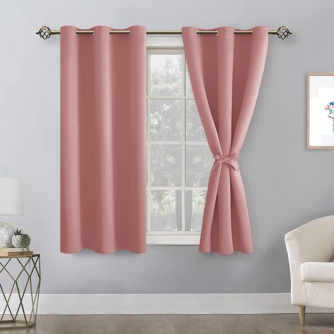 Short Blackout Curtains for Bedroom 2 Panels Dusty Rose 42x45 Inch | Thermal - Image 8