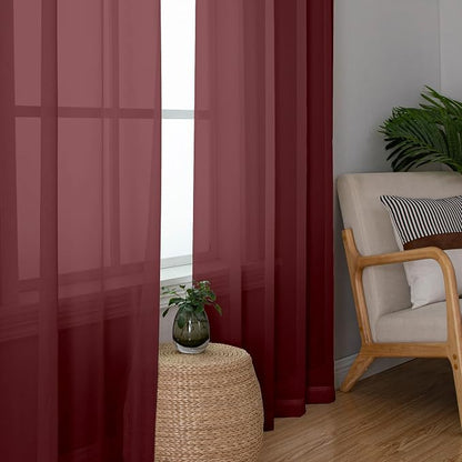Chyhomenyc Burgundy Sheer Curtains 84 Inches Long 2 Panels | Light Filtering - Image 5