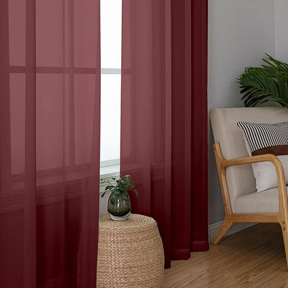 Chyhomenyc Burgundy Sheer Curtains 78 Inches Long 2 Panels Set - Image 4