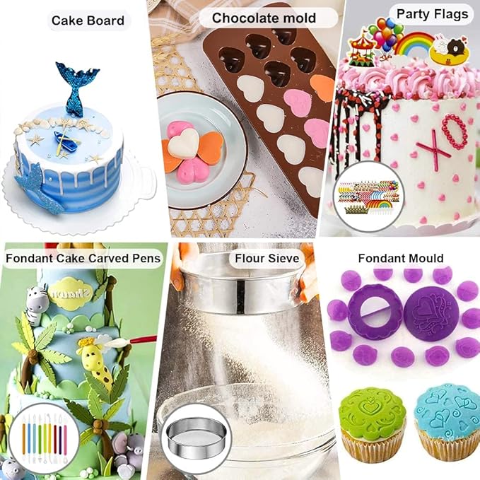 Cake Decorating Kit, 678pcs Cake Decorating Supplies Kit with Cake &Cupcake Carrier,Cake Stand Turntable,Piping Bags and Russian & Rose Icing Piping Tips set,Springform Pans,Cake Baking Supplies Kit