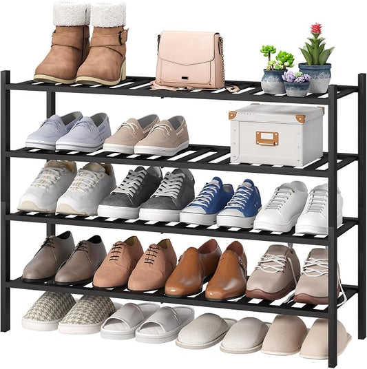 viewcare Black 4-Tier Long Shoe Rack, Bamboo Wood by VIEWCARE