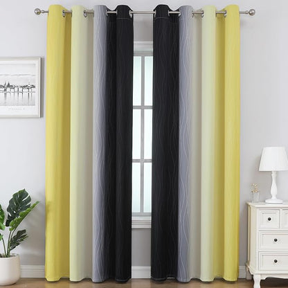 Black and Yellow Ombre Blackout Curtains 84 Inches Long | Room Darkening - Image 2