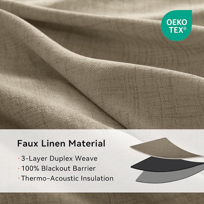 100% Blackout Linen Textured Curtains 63 Inch Long, Plaza Taupe | 100% Blackout - Image 4