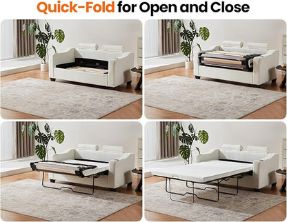 Full Size Pull Out Sleeper Sofa Bed, 2-in-1 Convertible Chenille Pull Out Couch - Image 7