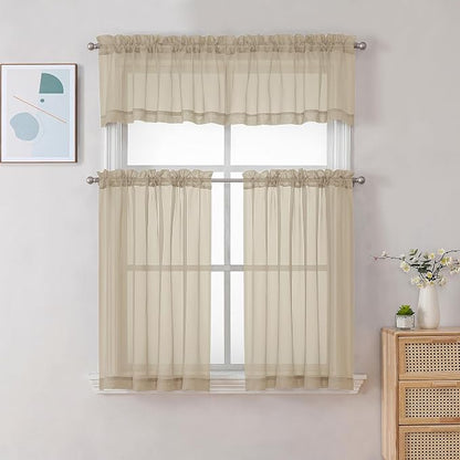 Chyhomenyc Taupe Sheer Valance for Windows, 2 Pack | Light Filtering Voile Soft - Image 2