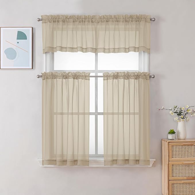 Chyhomenyc Taupe Sheer Curtains 30 inch Length 2 Panels, Light Filtering Voile - Image 2