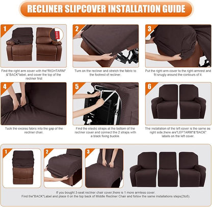 VANSOFY Recliner Cover, 3-Pieces Stretch Reclining Couch Covers - Image 6