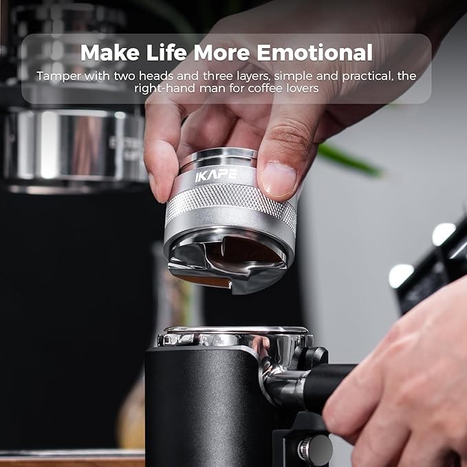 IKAPE Coffee Products, 58mm Coffee Distributor & Hand Tamper, Adjustable Depth Espresso Distributor Fits All 58mm Espresso Portafilter(Silver))