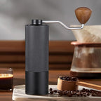 Manual Coffee Grinder Capacity 25 Grams, Stainless Steel Burrs - Wooden Handle, Burr Coffee Grinder for Home, Office, Camping, Hiking (Grey)