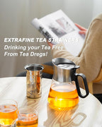 ZENS Design Glass Teapot with Infuser with 2 Cups, 23oz Small Loose Leaf Steeper Pot with Stainless Steel Spout for Hot Tea Diffusers, Oval Handle Clear Tea Infusers Pot for Tea Lovers Gifts