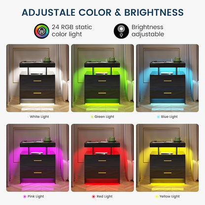 HNEBC Nightstand Set of 2 with Charging Station, Auto LED Night Stand with - Image 5