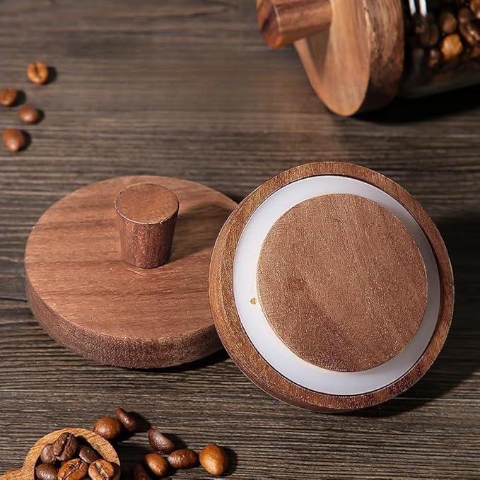 Glass Jars Containers with Wooden Handles Lids and Scoop Clear Canister Jars Set with Spoon for Kitchen Food Storage Coffee Tea Sugar Decorative Countertop Organization Jars 25 oz