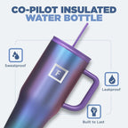 IRON °FLASK Co-Pilot Insulated Mug w/Straw & Flip Cap Lids - Cup Holder Bottle for Hot, Cold Drink - Leak-Proof - Water, Coffee Portable Travel Mug - Burgundy, 32 Oz