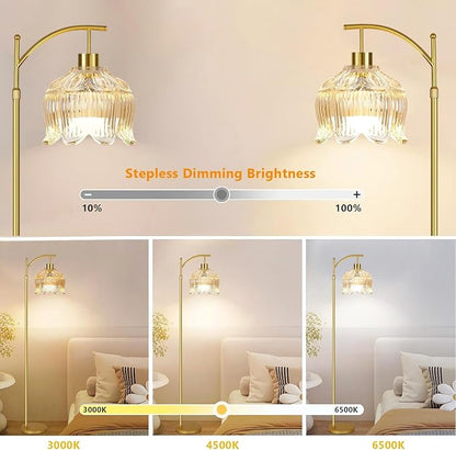 QIYIZM Flower Floor Lamp for Living Room, Glass Mid Century Modern Brass Tall - Image 2