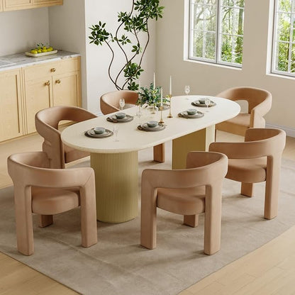 BESTANO Set of 6 Modern Velvet Fabric Upholstered Dining Chairs - Image 3