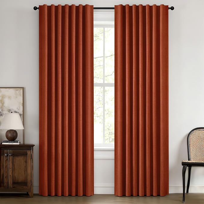 MIULEE Fall 100% Blackout Linen Curtains 42 x 63 Inch Burnt Orange 2 Panels | by MIULEE