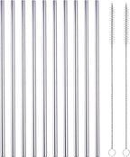 10 Pcs Stainless Steel Straws, Reusable Drinking Straws, Straight Metal Straw Sets with 2 Pcs Cleaning Brushes (8.5 Inch, Silver)