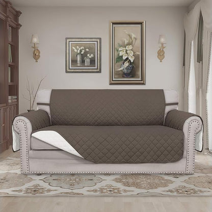 Easy-Going Reversible Couch Cover, 2 Cushion Sofa, Taupe/Ivory | Oversized - Image 2