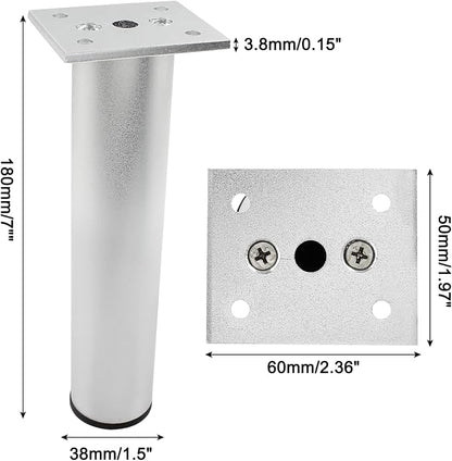 Set of 4 Aluminum Alloy Furniture Legs 7 Inch Height, 1.5 Inch Diameter - Image 2