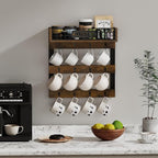 YINMIT Coffee Mug Holder Wall Mounted, Wood Mug Racks with 12 Hooks, Coffee Cup Holder for Wall with Storage Shelf, Cups Rack for Home, Kitchen
