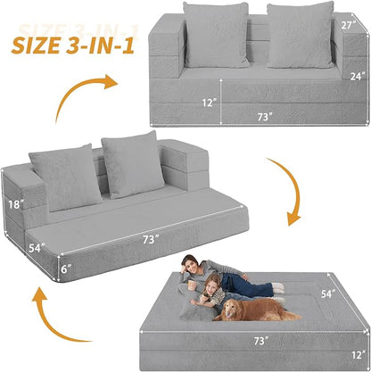 Futon Sofa Bed with Pillow, 3-in-1 Sleeper Sofa Bed with Removable Cover - Image 3