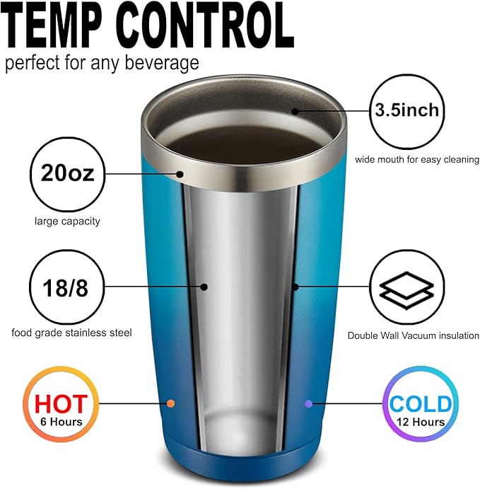 COMOOO 20oz Tumbler with Straw Stainless Steel Insulated Coffee Tumbler Cups Double Wall Vacuum Travel Coffee Mug with Splash Proof Sliding Lid for Hot Cold Drinks (Dark Night, 4 Pack)