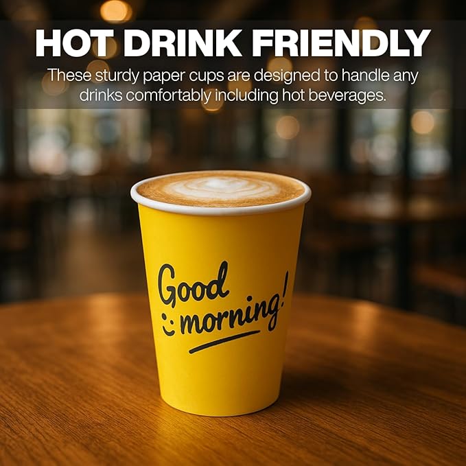 Smygoods Disposable Coffee Cups with Lids, To Go Paper Hot Cups, Good Morning Design (12 OZ, 50 Count) For Hot Beverages, Coffee, Tea, Espresso, Cocoa - Vasos Para Cafe