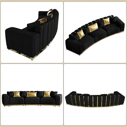 Oversized Luxury Chesterfield Sofa Set Velvet Black and Gold Couch - Image 6