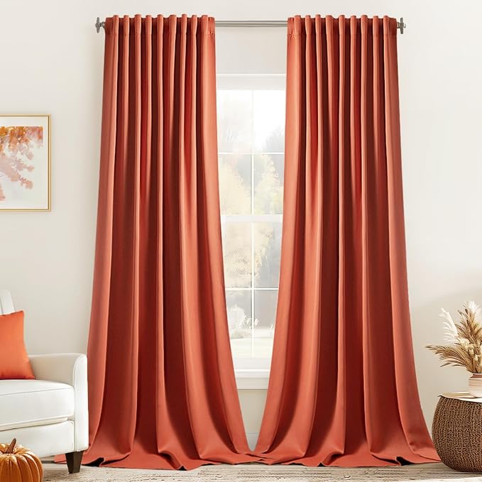 MIULEE Fall Burnt Orange Back Tab Blackout Curtains 52"x108" Length 2 Panel | by MIULEE