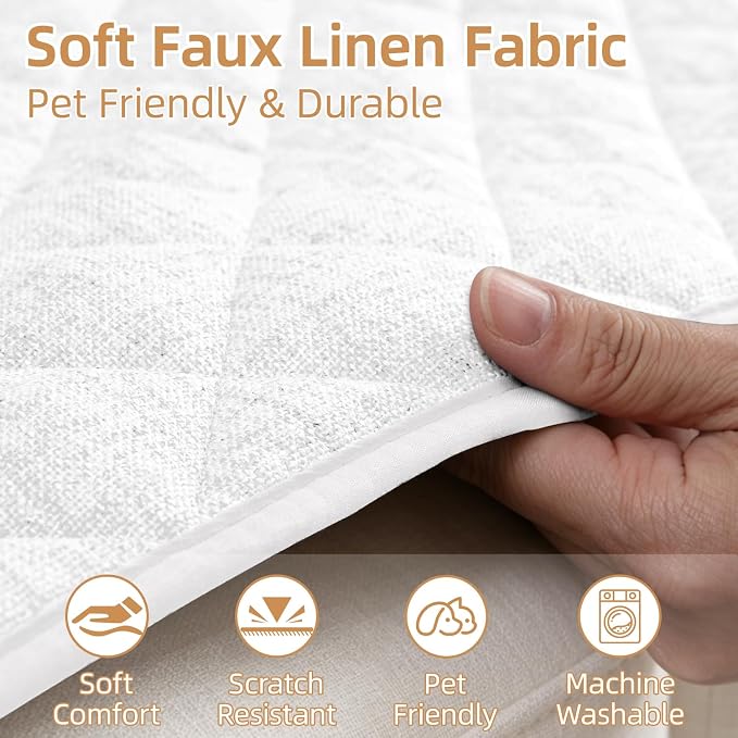 Dog Couch Cover for Sofa 100% Waterproof Faux Linen Sofa Covers for 3 Cushion - Image 3