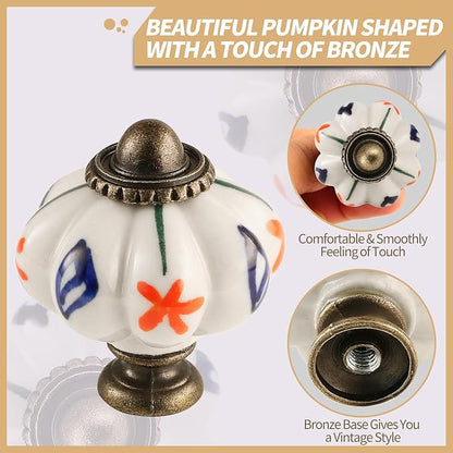 Ivory Pumpkin Knobs 6 Pack Ceramic Cabinet Knobs Vintage Drawer Pulls - Image 3