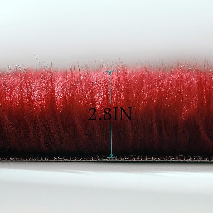 linmopm Faux Fur Rug Sheepskin Shag Fluffy Fuzzy Red 4x6 ft Rugs - Image 4